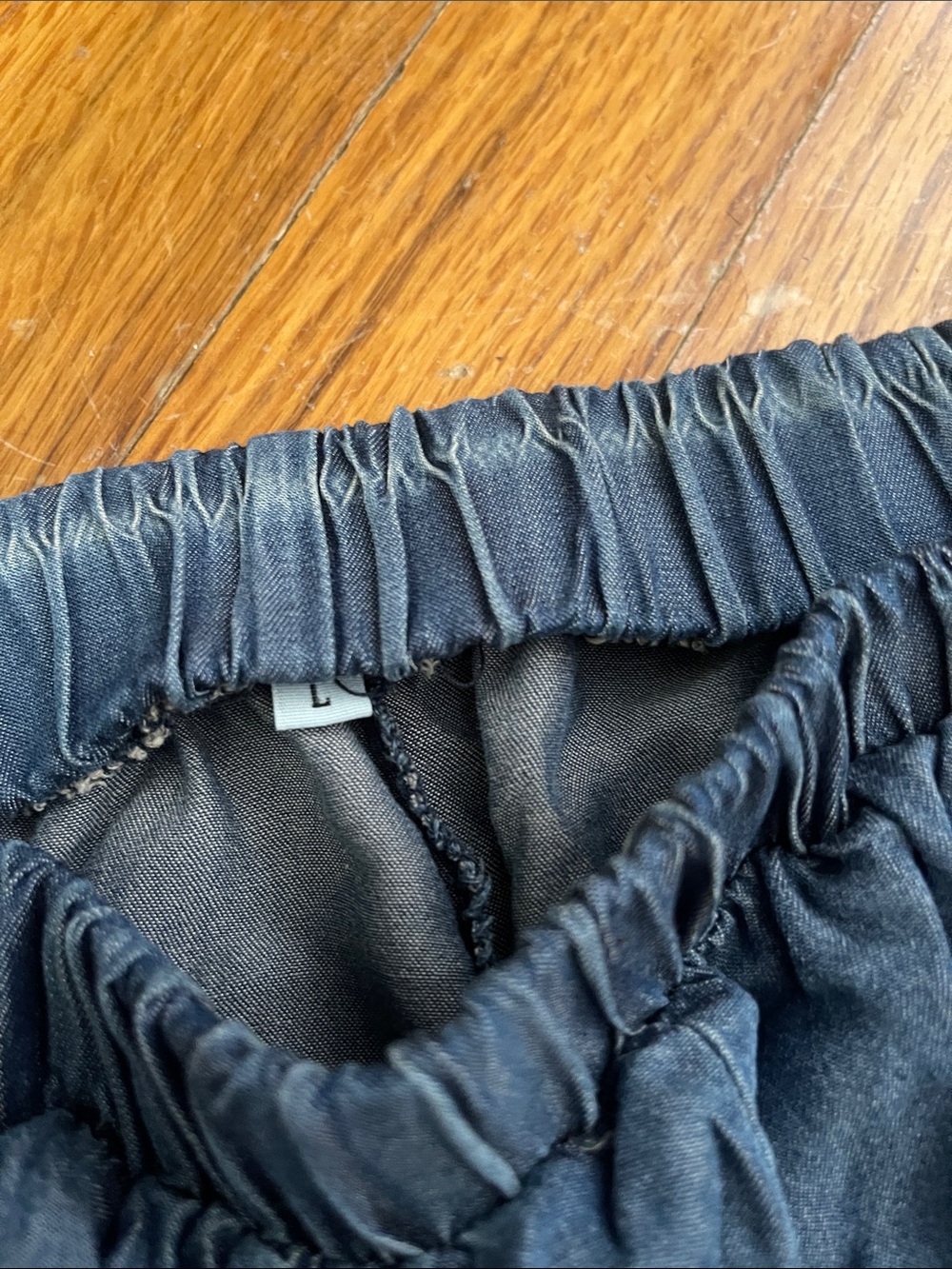 Wide Ruffle Hem Pull-On Pants in Washed Blue - Picture 2 of 3